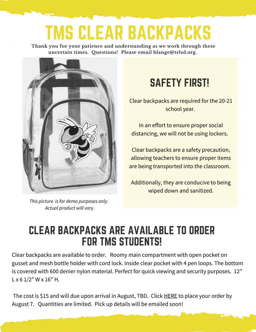 clear backpacks will be required for students in grades 5-12